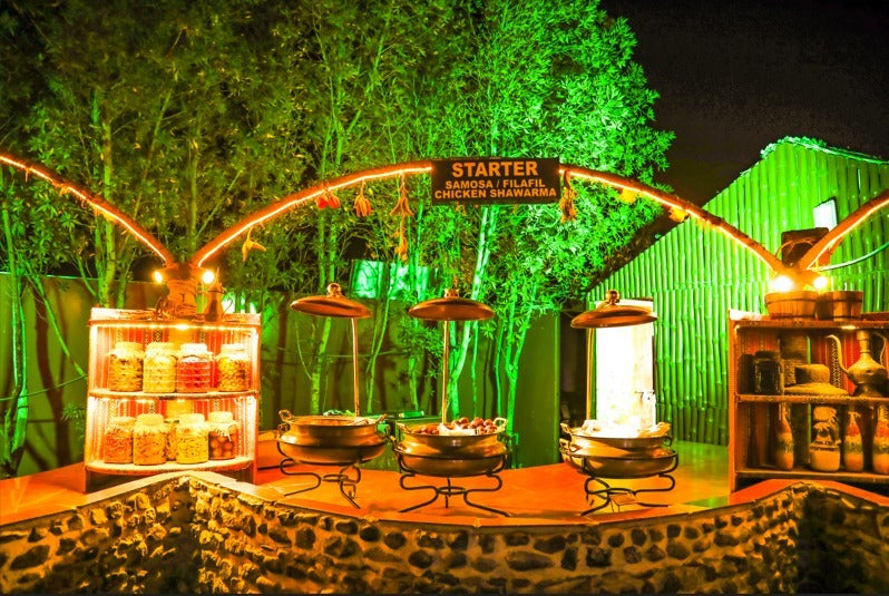 Buffet starter dishes served at the Standard Desert Safari camp in Dubai for guests