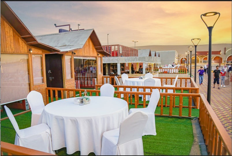 Premium sitting area at the desert safari camp in Dubai for guest relaxation