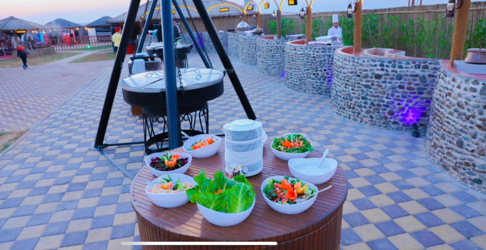Fresh salad table at the Desert Safari camp in Dubai for guests