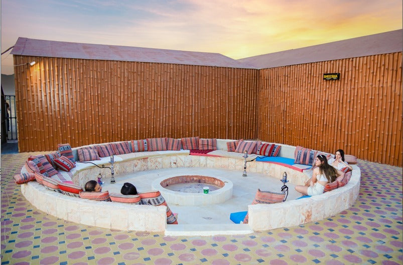 Shisha smoking area at the Standard Desert Safari camp in Dubai for guest relaxation