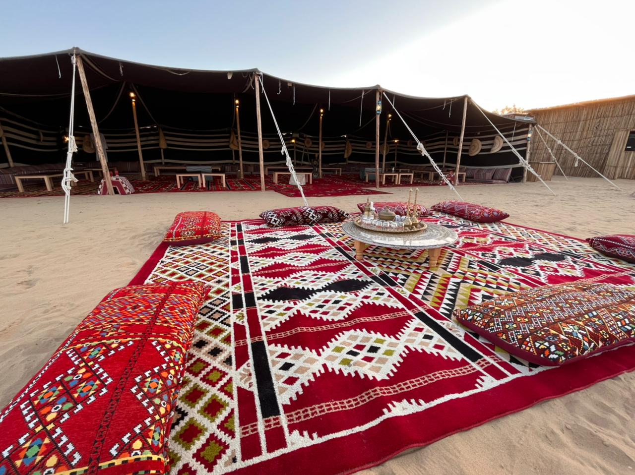 Traditional sitting area at the King Desert Safari camp in Dubai for guests