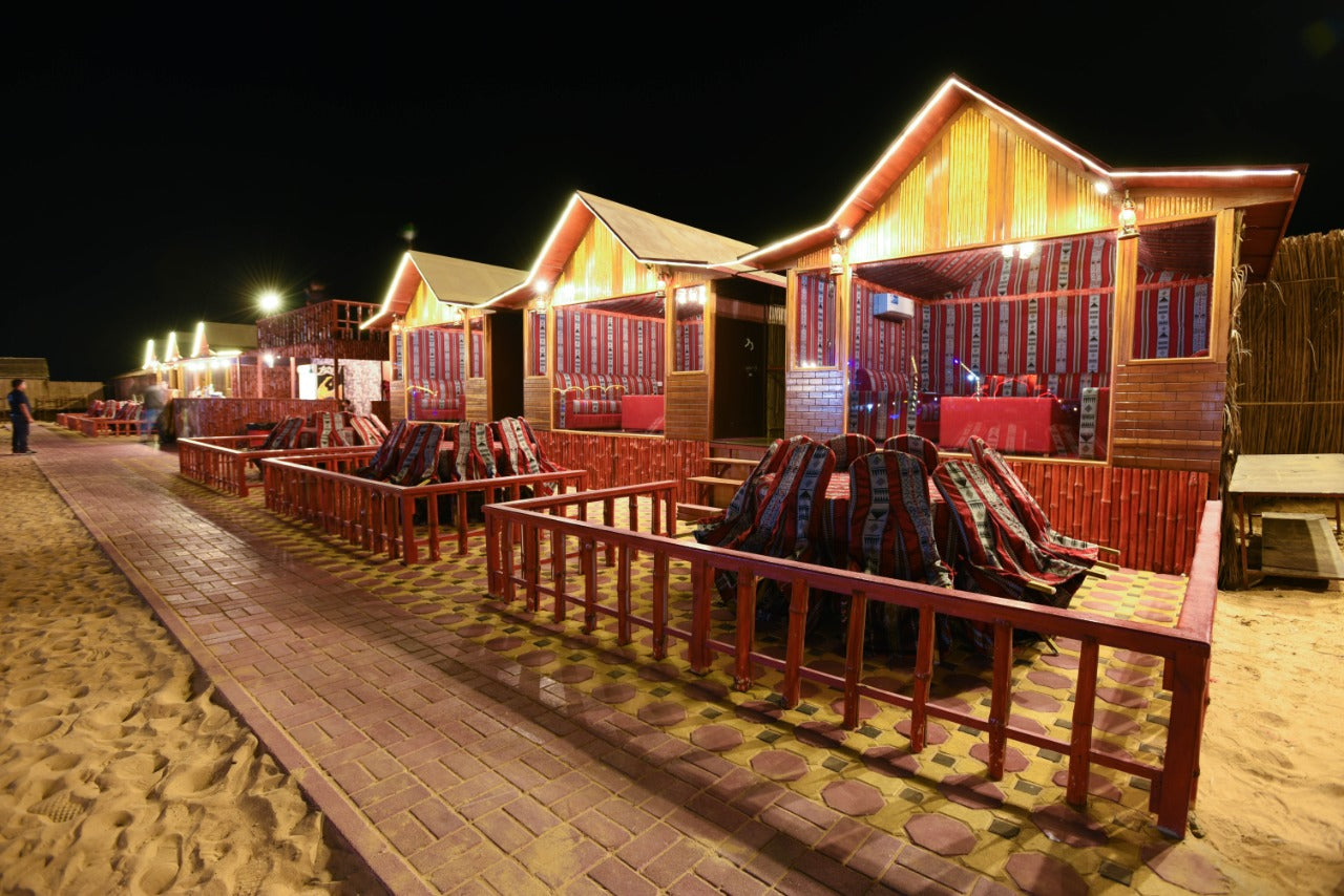 VIP sitting area with air-conditioned facilities at the Standard Desert Safari camp in Dubai