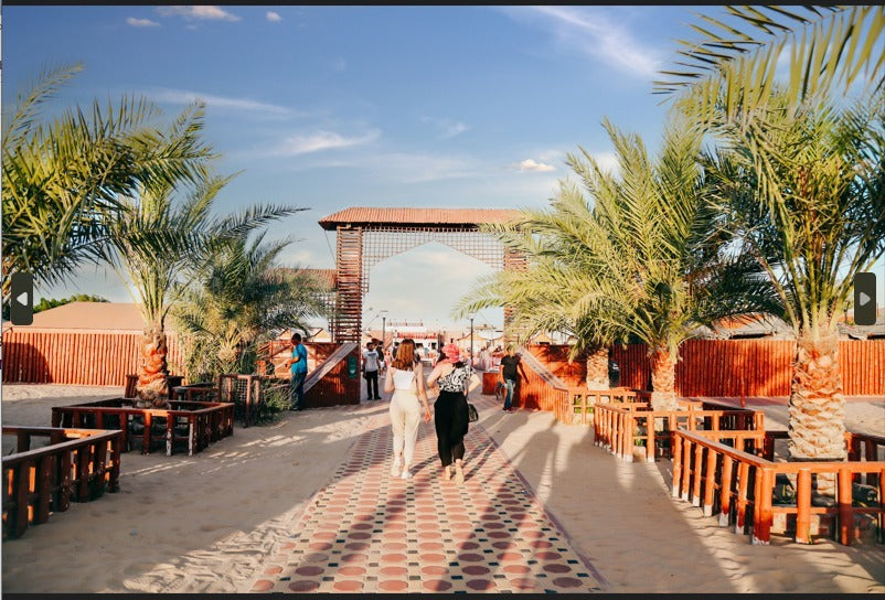 Entrance gate of the Standard Desert Safari camp in Dubai welcoming visitors
