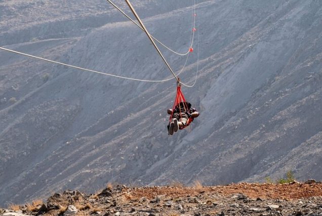 Jebel Jais zipline with mountain views